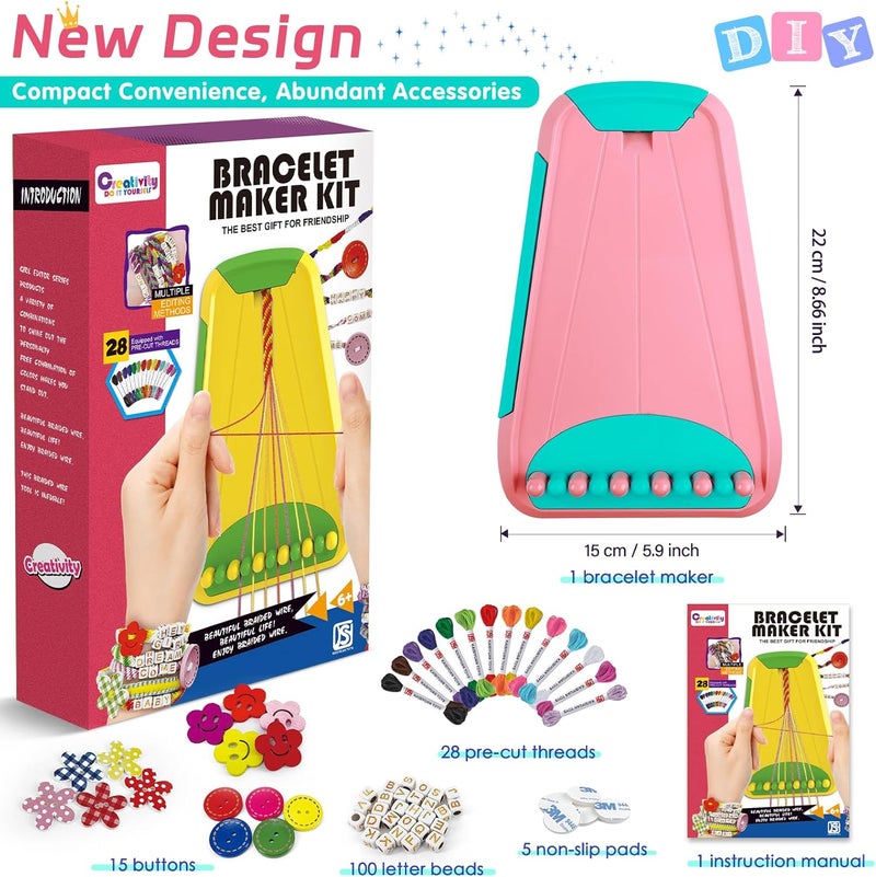 Maynacs Arts and Crafts for Kids Ages 8-12,Friendship Bracelet Making Kit for Girl,Kids Jewelry Making Kit with 28 Pre-Cut Threads,Christmas Birthday Gifts for Ages 6 7 8 9 10 11 12 Year Old Pink/Cyan - Image 3